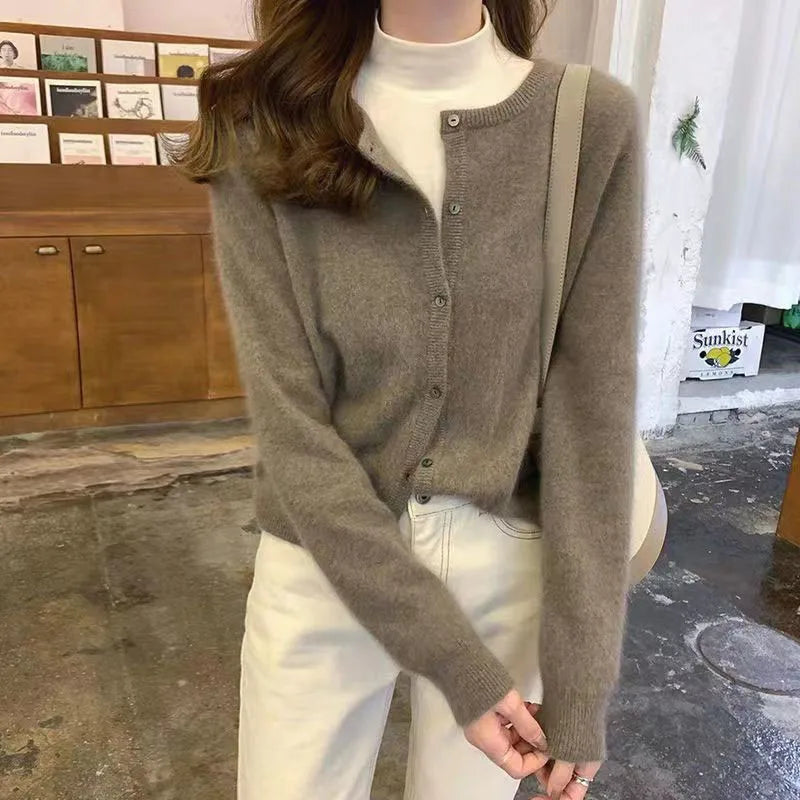 Lucyever Women's Cardigan Sweater Solid Casual Round Collar Single-Breasted Sweaters Woman Autumn Winter Soft Knitted Cardigans