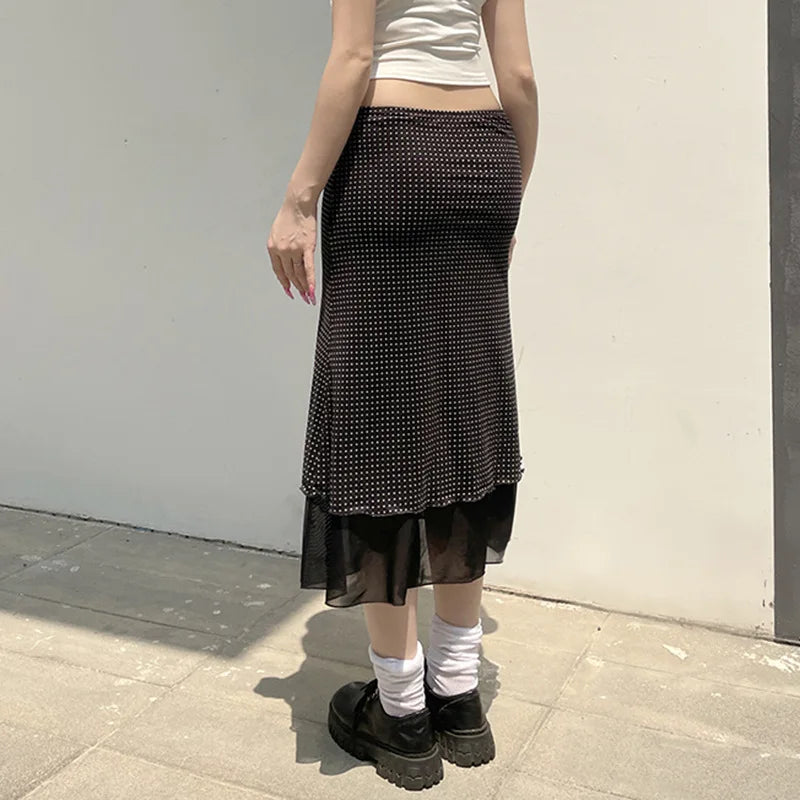 Women's A Line Mini Skirt with Polka Dot Print Slimming Straight Cut European And American Cross-Border Net Skirt