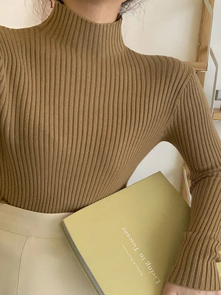 AOSSVIAO 2025 chic Autumn winter Sweater Pullovers Women Long Sleeve casual turtleneck warm basic Sweater knit Jumpers top