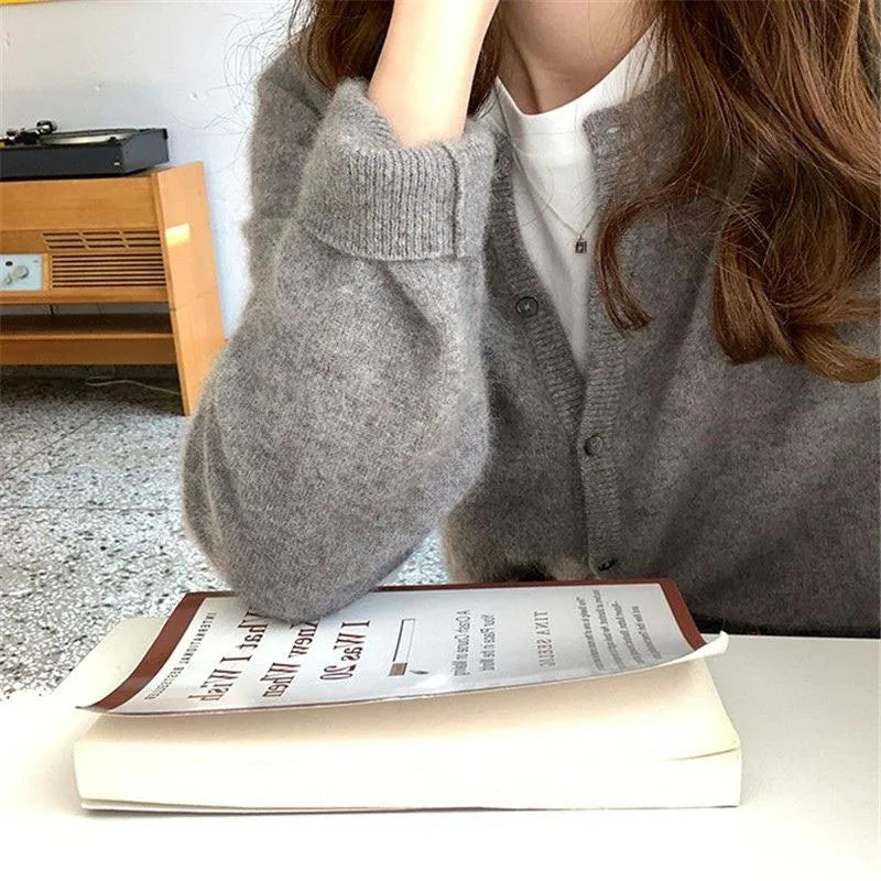 Lucyever Women's Cardigan Sweater Solid Casual Round Collar Single-Breasted Sweaters Woman Autumn Winter Soft Knitted Cardigans