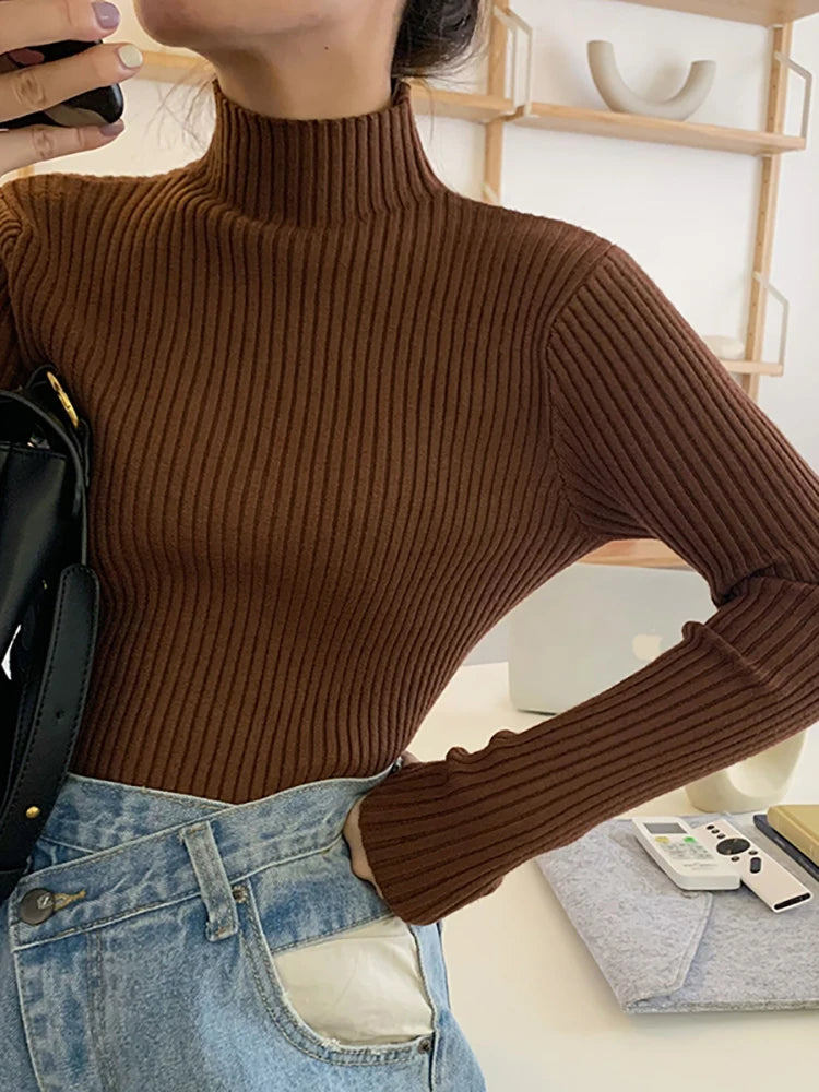 AOSSVIAO 2025 chic Autumn winter Sweater Pullovers Women Long Sleeve casual turtleneck warm basic Sweater knit Jumpers top