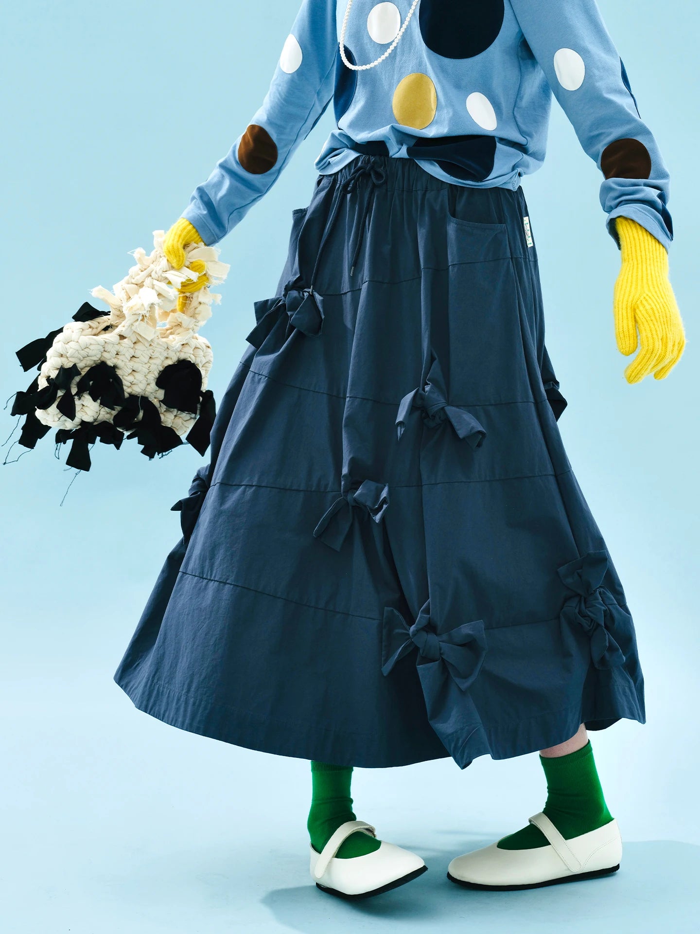 Original retro women's A-line skirt, 2025 early autumn literary water-washed strapless bow half-length dress255218