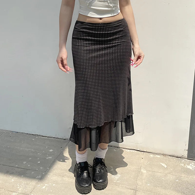 Women's A Line Mini Skirt with Polka Dot Print Slimming Straight Cut European And American Cross-Border Net Skirt