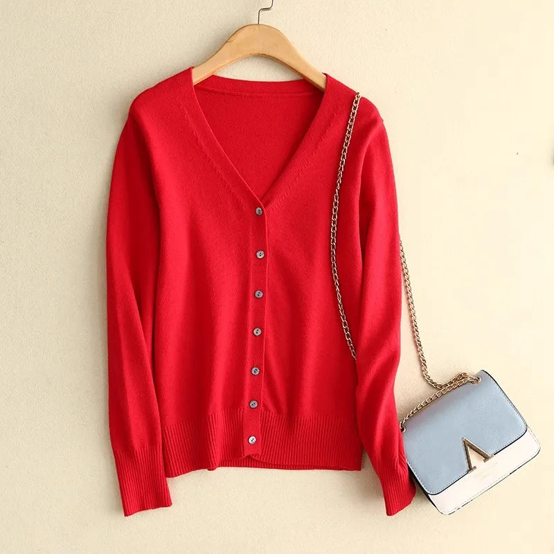 Sweater Knitted Cardigan Button Jacket 2025 Autumn Winter V-neck Long Sleeve Casual Short Tops For Women Sweater Grey White