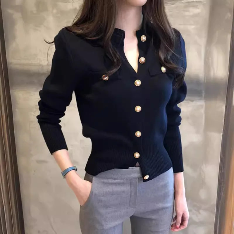 Autumn Winter Long Sleeve Cardigans Top Fashion Women Single Breasted Slim Solid Sweaters Knitted Korean Warm Commute Cardigan
