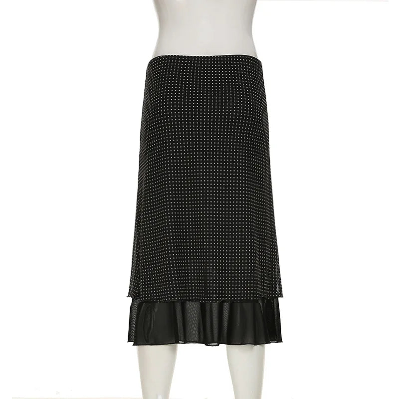 Women's A Line Mini Skirt with Polka Dot Print Slimming Straight Cut European And American Cross-Border Net Skirt