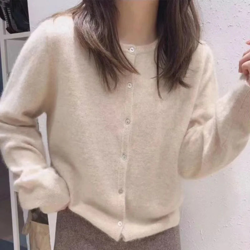 Lucyever Women's Cardigan Sweater Solid Casual Round Collar Single-Breasted Sweaters Woman Autumn Winter Soft Knitted Cardigans
