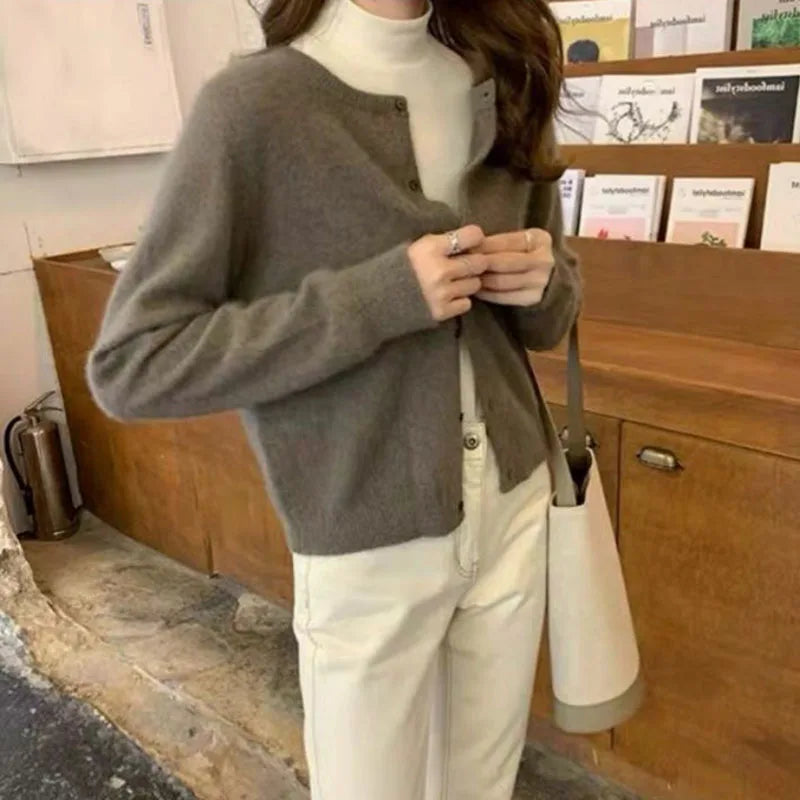 Lucyever Women's Cardigan Sweater Solid Casual Round Collar Single-Breasted Sweaters Woman Autumn Winter Soft Knitted Cardigans