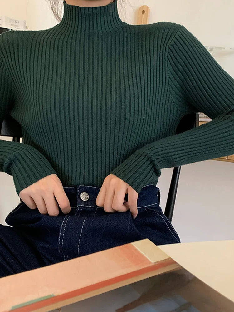 AOSSVIAO 2025 chic Autumn winter Sweater Pullovers Women Long Sleeve casual turtleneck warm basic Sweater knit Jumpers top