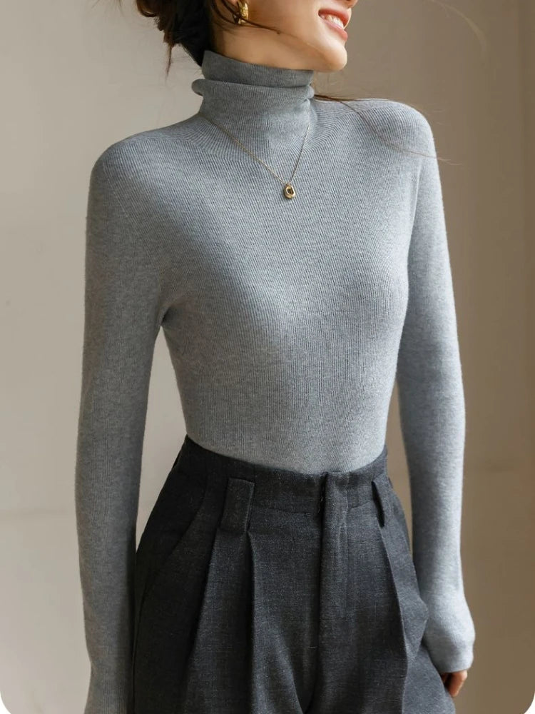 AOSSVIAO 2025  Pullovers Women's Turtleneck Sweater Autumn Winter Korean Slim Long Sleeve Solid Simple Basic Knit Thick Warm Top