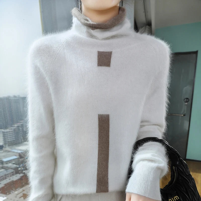 100% Mink Fur Knitted Sweater Women's New Top Pile Collar Cashmere Sweater Thickened Autumn And Winter Warm Jacket DBR058