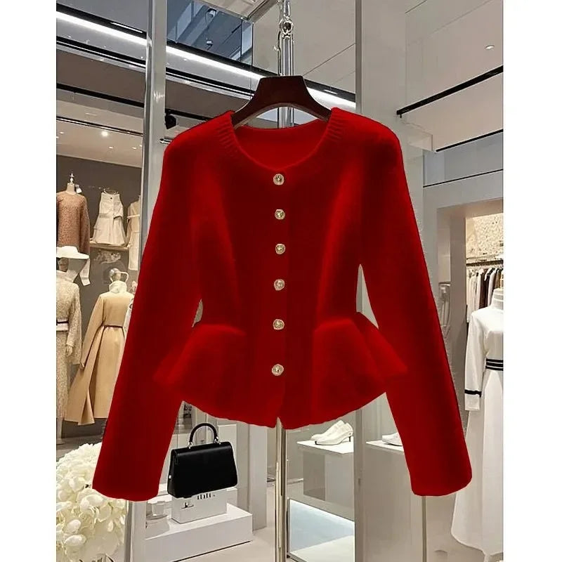 New Sweater Cardigan Women Autumn Winter Women's High Quality  Temperament Long Sleeve Waist Knitwear Jacket Female  Coat Tops