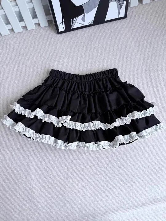 Sweet subculture punk mini skirt for women, Y2K Gothic high waisted A-line short skirt, cute girl lace skirt