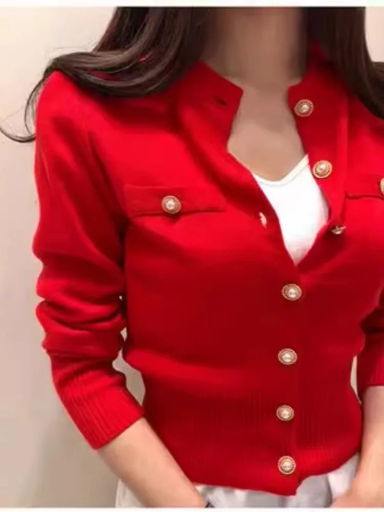 Autumn Winter Long Sleeve Cardigans Top Fashion Women Single Breasted Slim Solid Sweaters Knitted Korean Warm Commute Cardigan