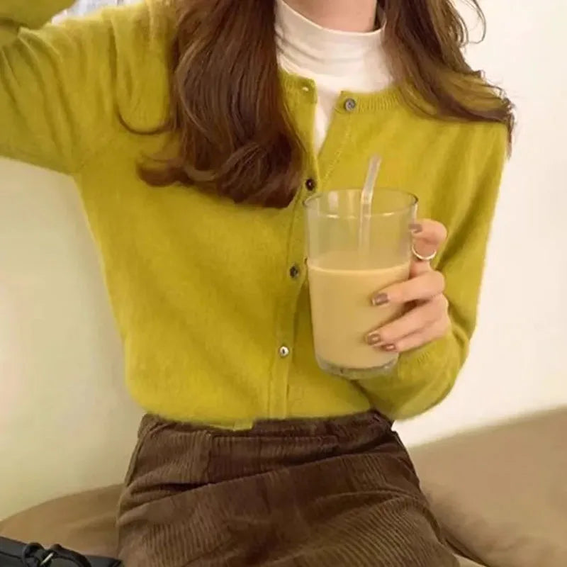 Lucyever Women's Cardigan Sweater Solid Casual Round Collar Single-Breasted Sweaters Woman Autumn Winter Soft Knitted Cardigans