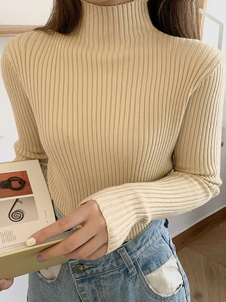 AOSSVIAO 2025 chic Autumn winter Sweater Pullovers Women Long Sleeve casual turtleneck warm basic Sweater knit Jumpers top