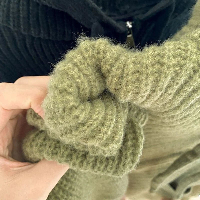 Knitted Sweater Women Cardigan Autumn Winter Thicken Warm Loose Oversized Sweater Coat Female Vintage Hooded Pocket Zip Knitwear