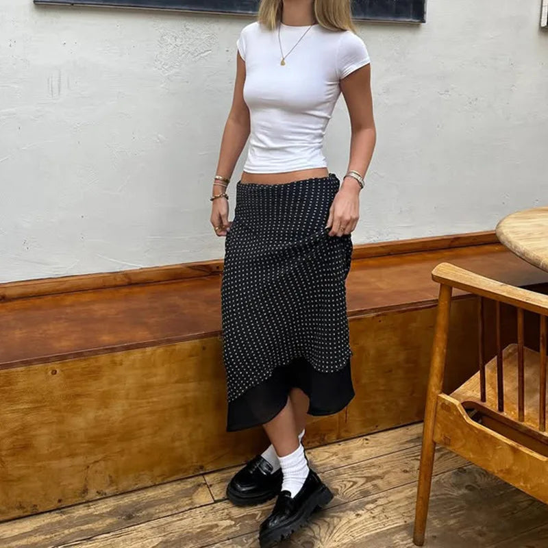 Women's A Line Mini Skirt with Polka Dot Print Slimming Straight Cut European And American Cross-Border Net Skirt
