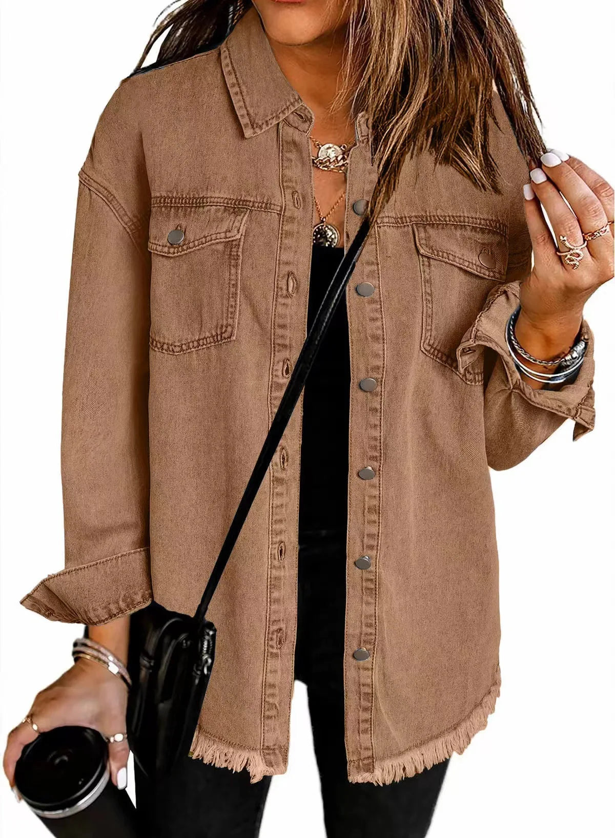 Women Fashion Denim Shirt Full Length Jacket Single Breasted Outerwear Washing High Street Cardigan Pocket Loose Coat Streetwear