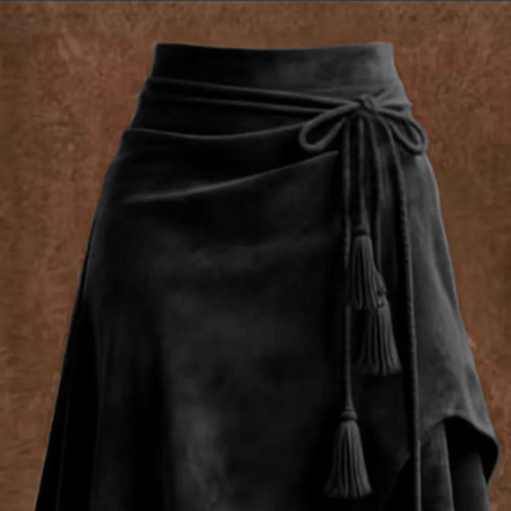 2026 Autumn Melard Coffee Suede Half Skirt For Women Irregular Lace Up Slimming A-line Mid-length Umbrella Skirt