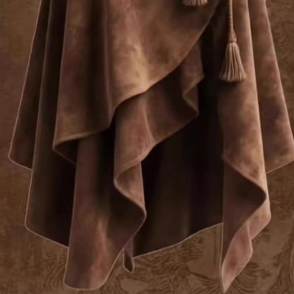 2026 Autumn Melard Coffee Suede Half Skirt For Women Irregular Lace Up Slimming A-line Mid-length Umbrella Skirt