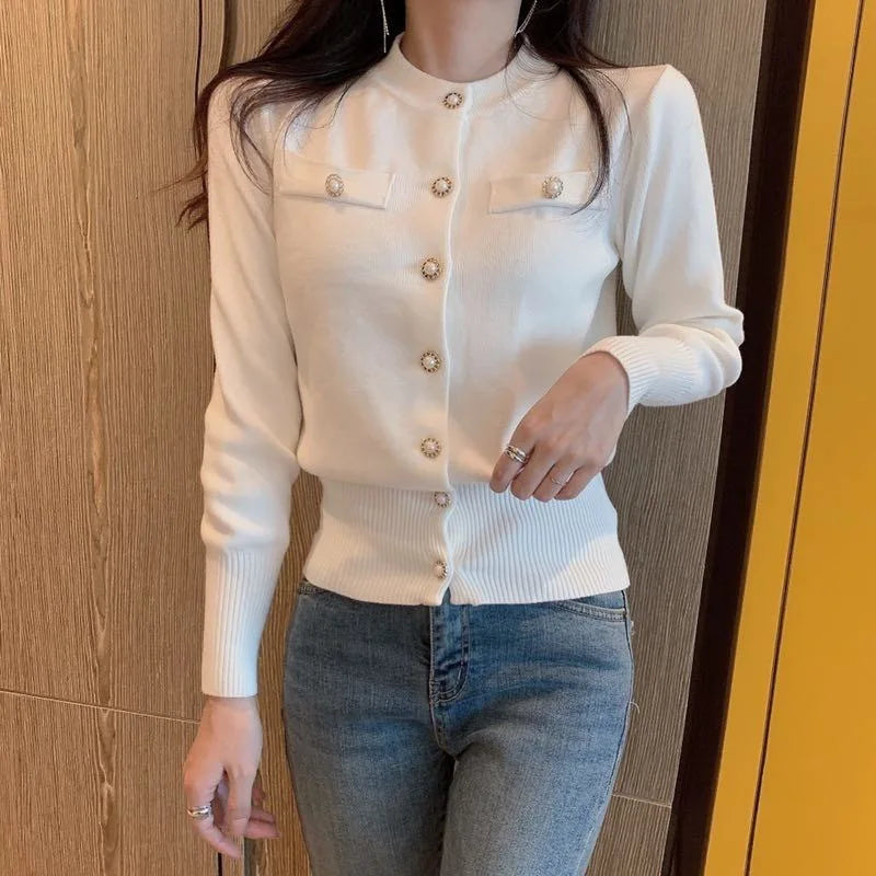 Autumn Winter Long Sleeve Cardigans Top Fashion Women Single Breasted Slim Solid Sweaters Knitted Korean Warm Commute Cardigan