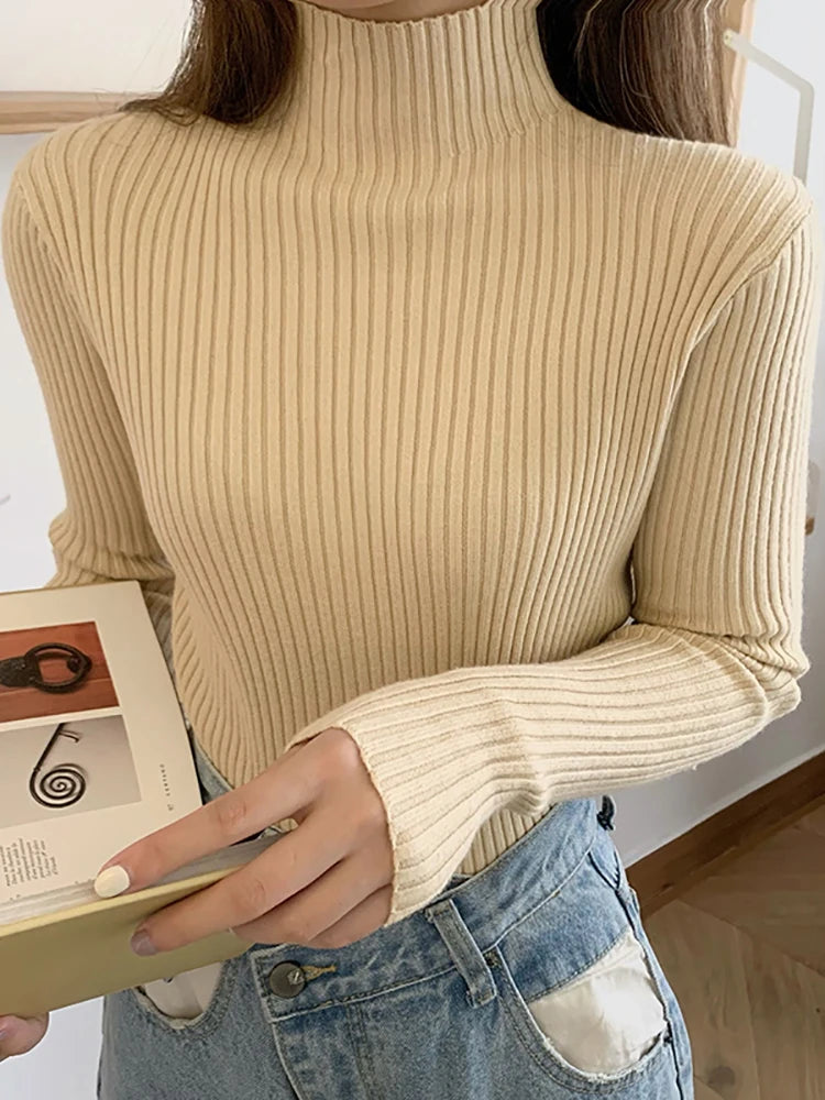 AOSSVIAO 2025 chic Autumn winter Sweater Pullovers Women Long Sleeve casual turtleneck warm basic Sweater knit Jumpers top