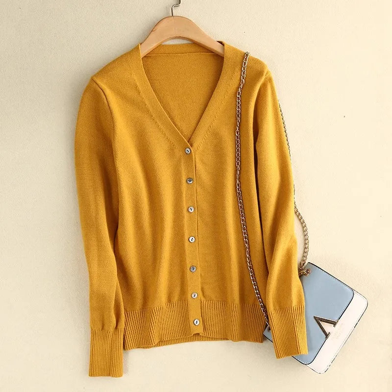 Sweater Knitted Cardigan Button Jacket 2025 Autumn Winter V-neck Long Sleeve Casual Short Tops For Women Sweater Grey White