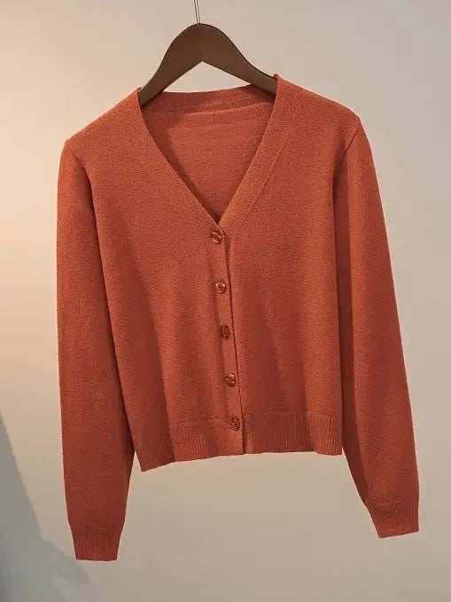 Sweater Knitted Cardigan Button Jacket 2025 Autumn Winter V-neck Long Sleeve Casual Short Tops For Women Sweater Grey White