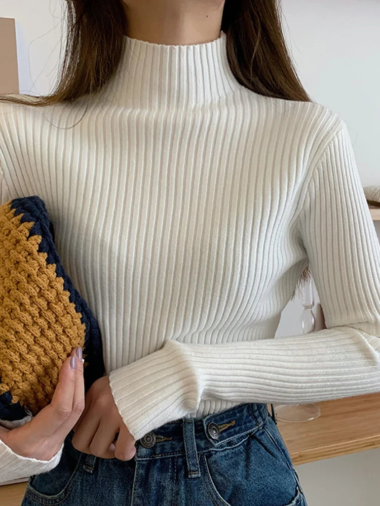 AOSSVIAO 2025 chic Autumn winter Sweater Pullovers Women Long Sleeve casual turtleneck warm basic Sweater knit Jumpers top
