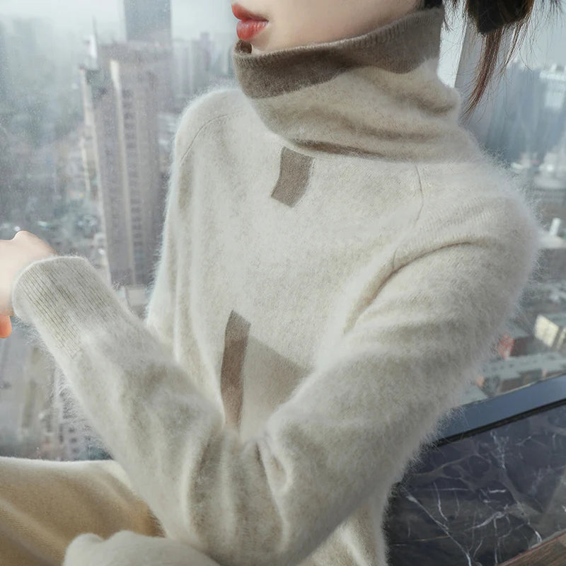 100% Mink Fur Knitted Sweater Women's New Top Pile Collar Cashmere Sweater Thickened Autumn And Winter Warm Jacket DBR058