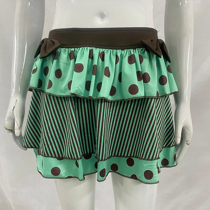 Polka Dot Cake Skirt Creative Bow Casual Fashion Short A-line Skirt 2026 Aesthetic Contrast Stitching Vintage Street Spice Skirt