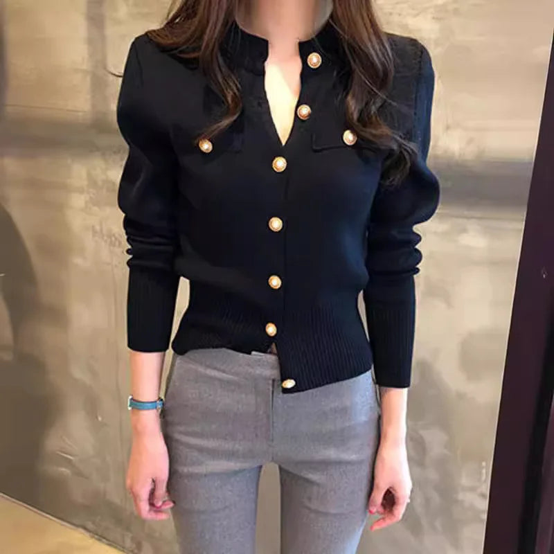 Autumn Winter Long Sleeve Cardigans Top Fashion Women Single Breasted Slim Solid Sweaters Knitted Korean Warm Commute Cardigan