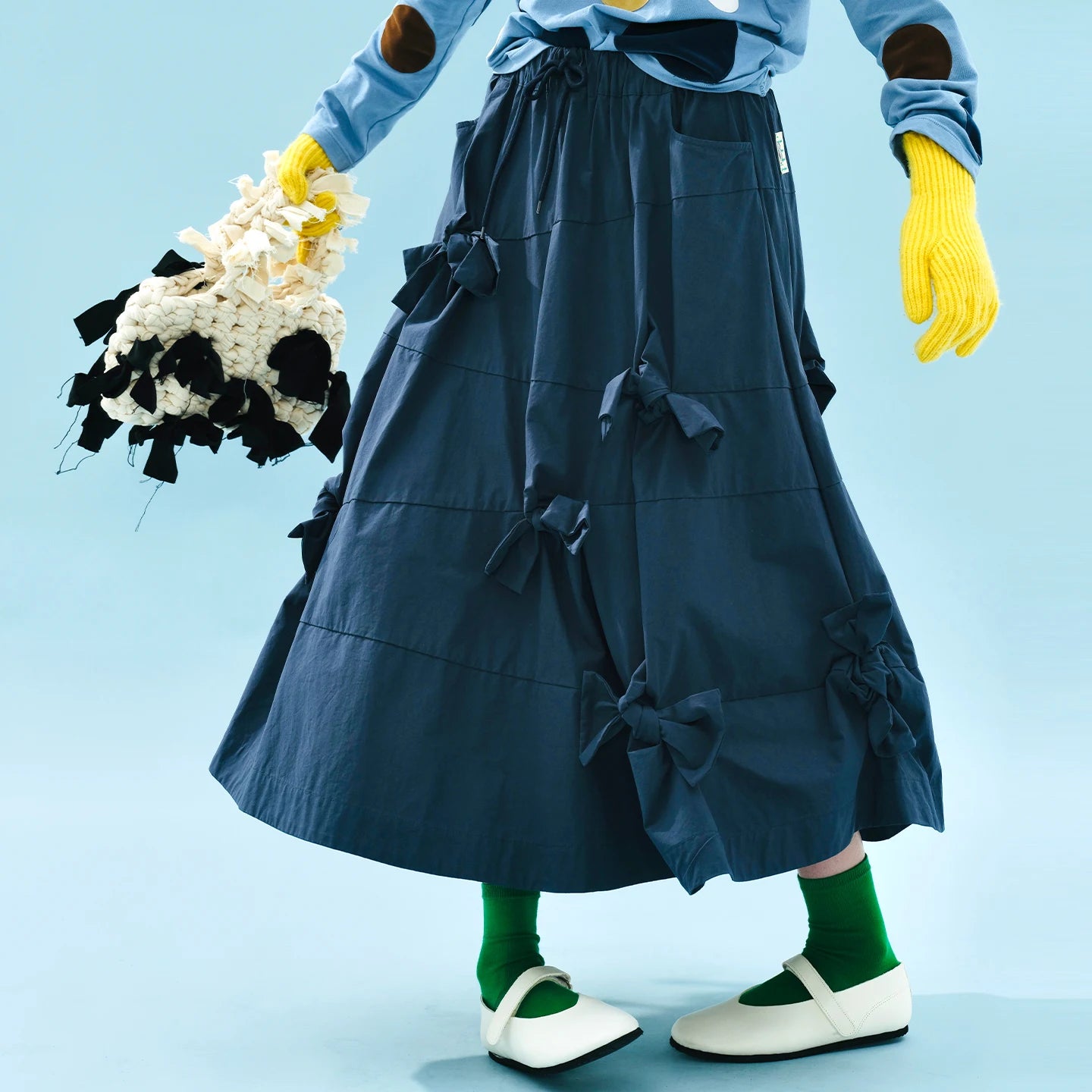 Original retro women's A-line skirt, 2025 early autumn literary water-washed strapless bow half-length dress255218