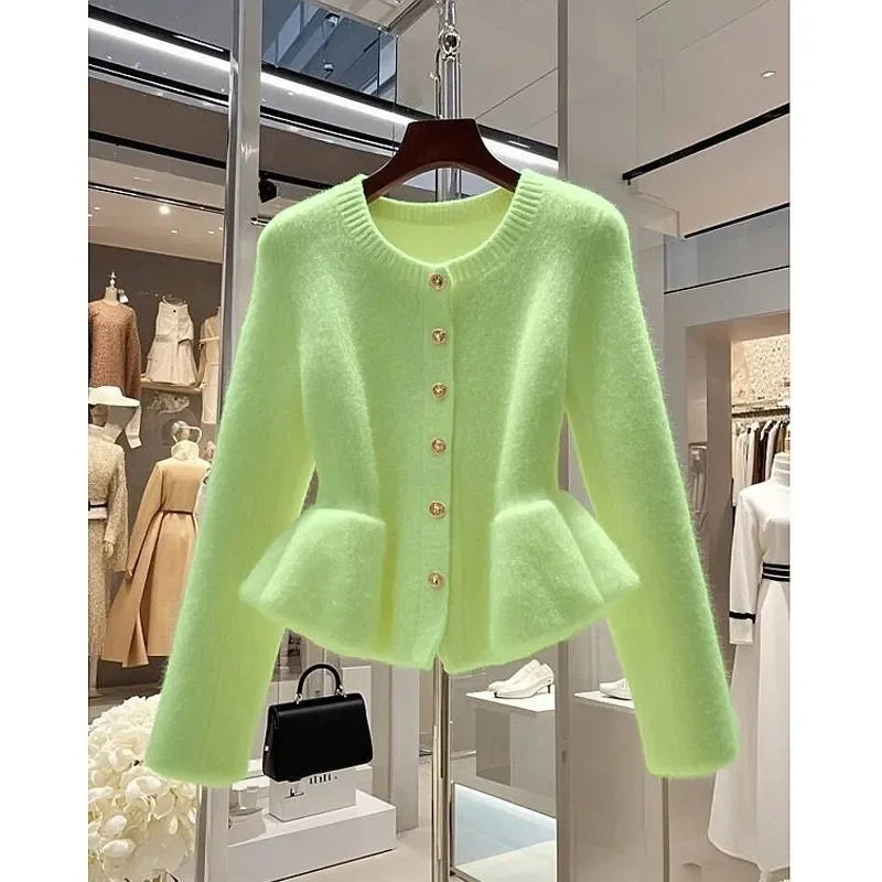 New Sweater Cardigan Women Autumn Winter Women's High Quality  Temperament Long Sleeve Waist Knitwear Jacket Female  Coat Tops