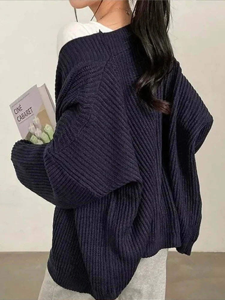 AOSSVIAO 2025 Korean Women's Sweater Loose Sweaters Warm Solid Pullover Knitwear Basic Female Tops Autumn Winter Cardigan