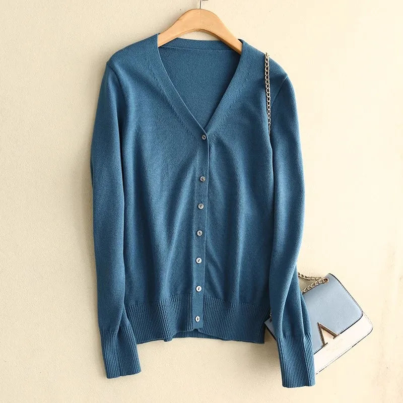 Sweater Knitted Cardigan Button Jacket 2025 Autumn Winter V-neck Long Sleeve Casual Short Tops For Women Sweater Grey White