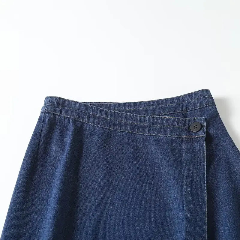 England Office lady Elegant High Street Denim Fashion  Skirt Women High Waist Asymmetric Midi Skirt Ladies