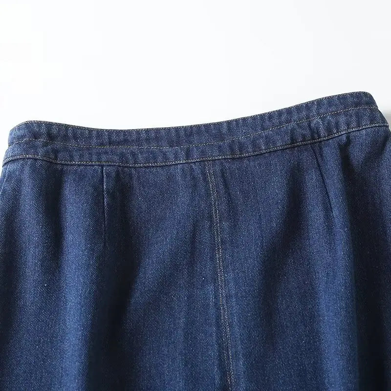 England Office lady Elegant High Street Denim Fashion  Skirt Women High Waist Asymmetric Midi Skirt Ladies