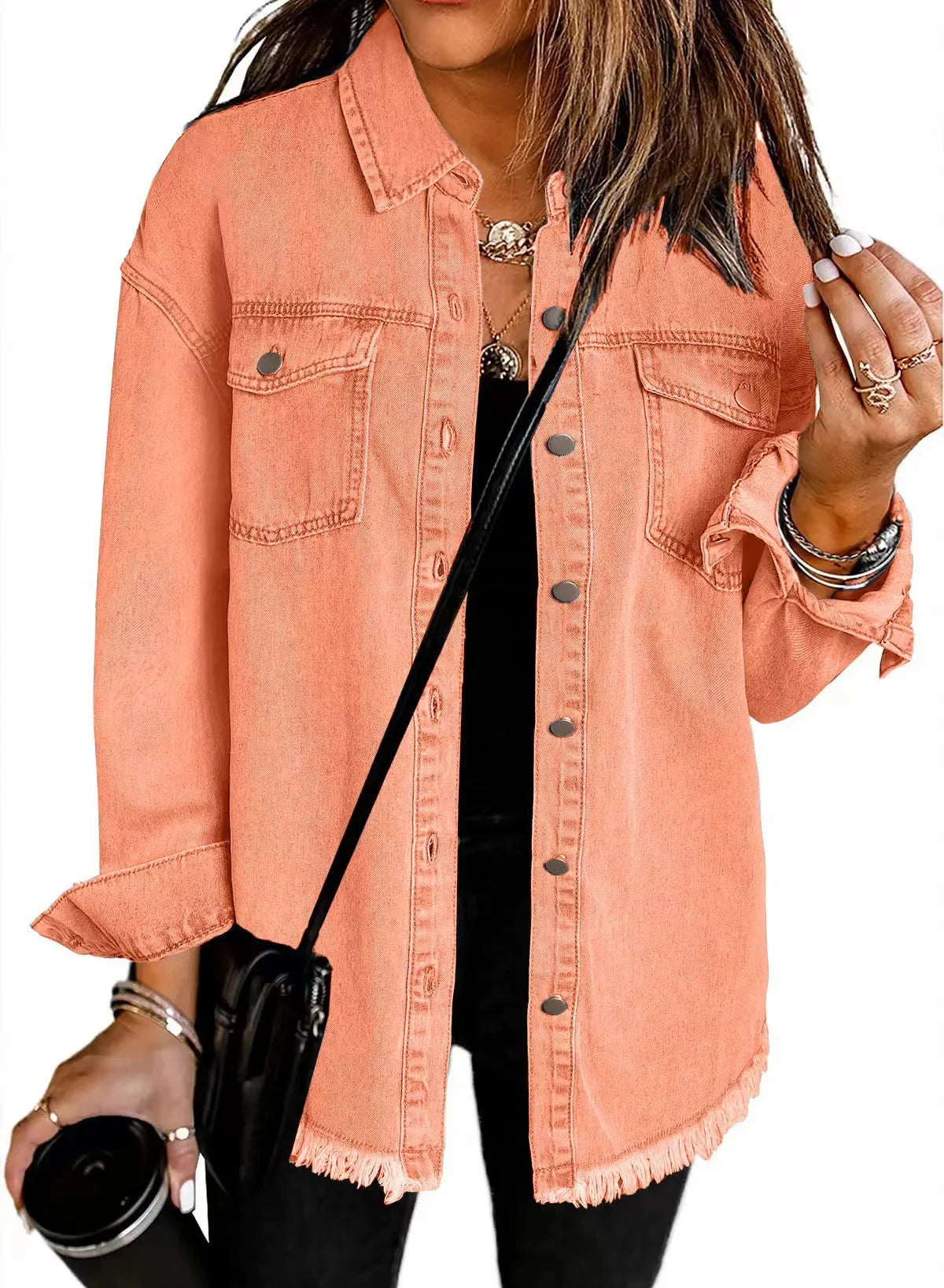 Women Fashion Denim Shirt Full Length Jacket Single Breasted Outerwear Washing High Street Cardigan Pocket Loose Coat Streetwear